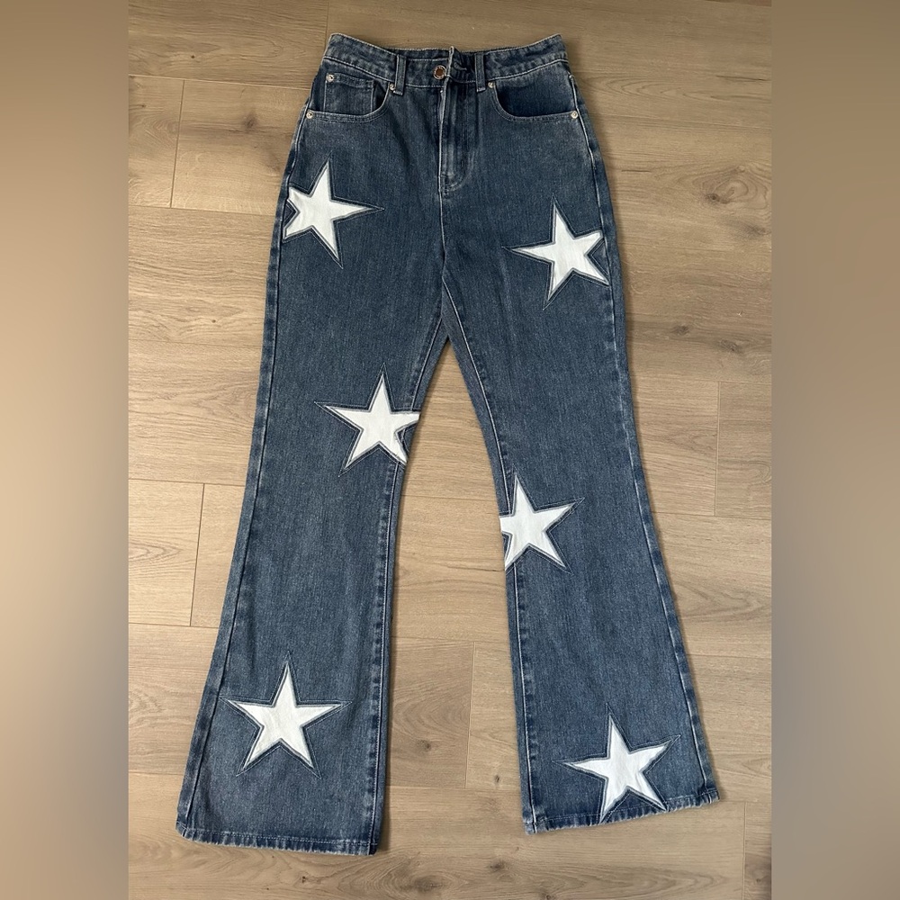 NWT Nasty gal Denim Star Insert Flare Jean - Picture 5 of 10